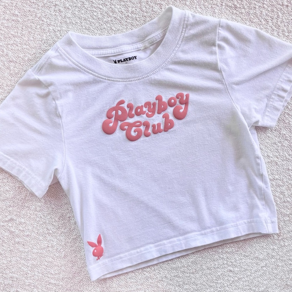 PLAYBOY White & Pink Women’s Baby Tee with bunny logo XS